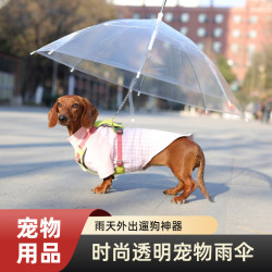 寵物透明雨傘中小型犬雨衣牽引狗鏈遛狗雨傘