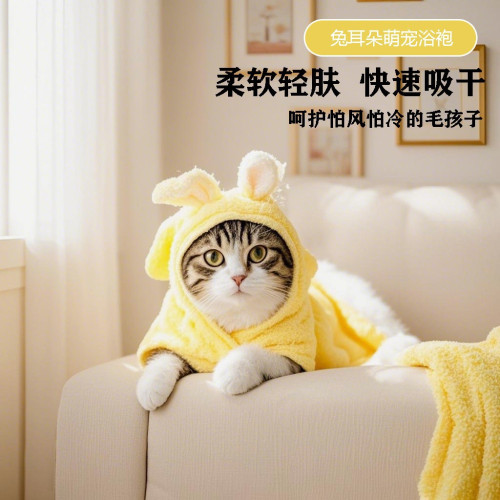 超強吸水洗澡速乾連帽浴袍專用毛巾小狗貓咪寵物可穿衣服洗澡神器