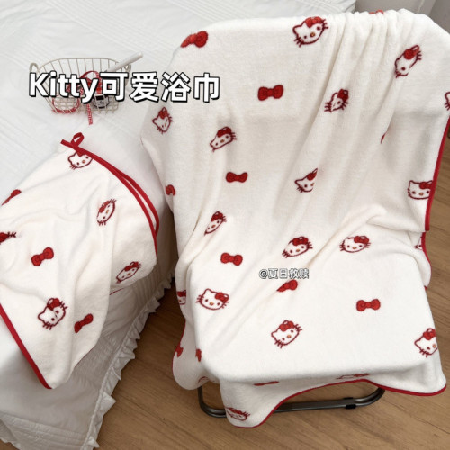 可愛Hello Kitty浴巾女毛巾兩件套吸水速乾加厚加大卡通洗澡裹巾
