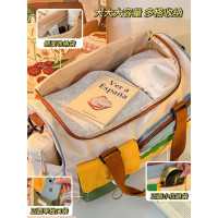 撞色多巴胺行李包女大容量短途旅行包百搭通勤收納提包可套拉桿箱