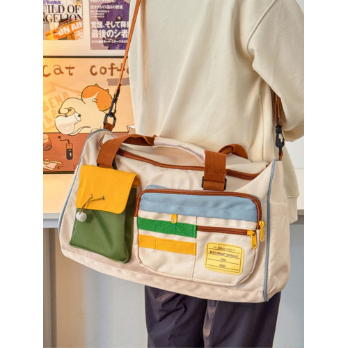 撞色多巴胺行李包女大容量短途旅行包百搭通勤收納提包可套拉桿箱