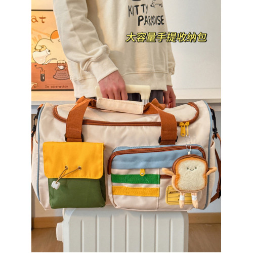 撞色多巴胺行李包女大容量短途旅行包百搭通勤收納提包可套拉桿箱