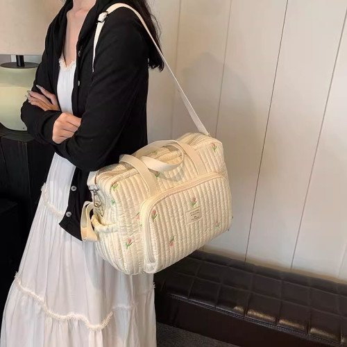 韓國ins小熊媽咪包時尚刺綉花朵手提包大容量母嬰外出遛娃旅行包