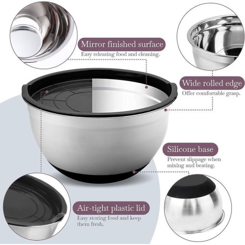 Stains Steel Non Slip Mixing Bowls with Lids 5