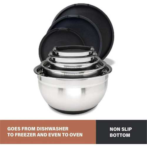 Stains Steel Non Slip Mixing Bowls with Lids 5