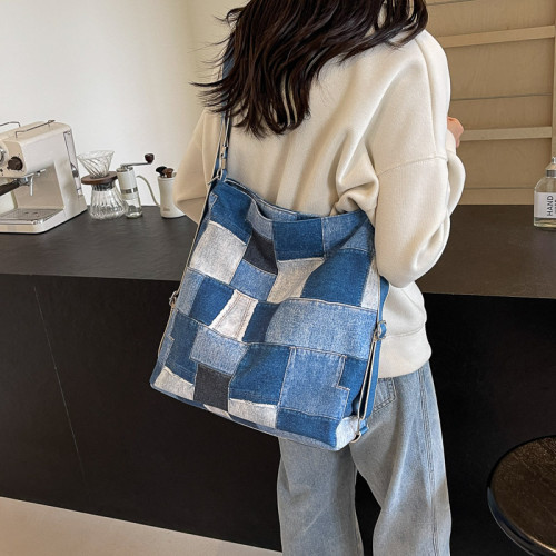 斜後後背包女原宿風百搭撞色托特包休閒復古文藝輕便雙肩包學生旅行包