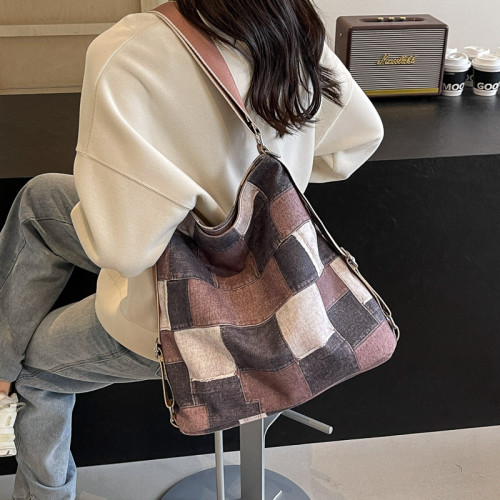 斜後後背包女原宿風百搭撞色托特包休閒復古文藝輕便雙肩包學生旅行包