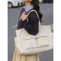 日系大容量帆布包女學生上課補習袋簡約休閒純色手提包男士旅行包