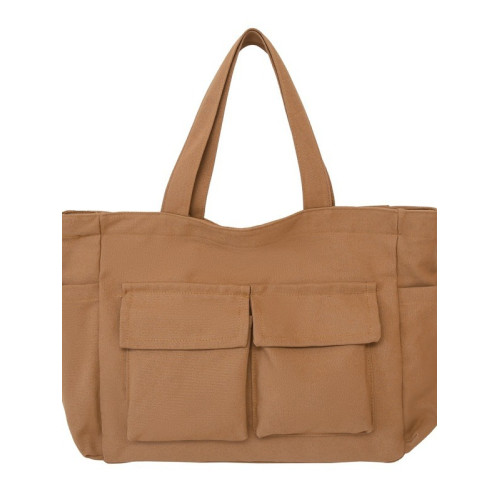 日系大容量帆布包女學生上課補習袋簡約休閒純色手提包男士旅行包