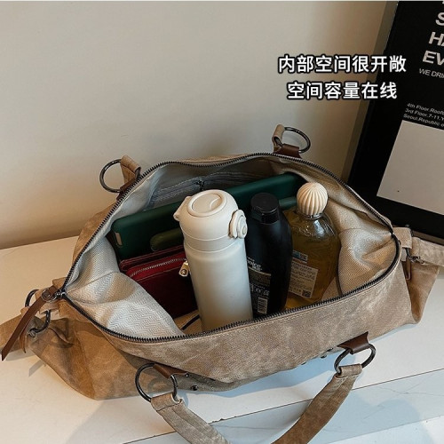 女包爆款新款純色精緻大容量旅行包時尚PU拉鍊單肩托特包