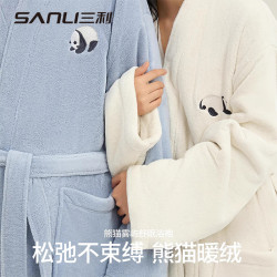 三利毛巾情侶浴袍成人熊貓刺綉浴衣學生情侶浴衣家居服珊瑚絨睡袍