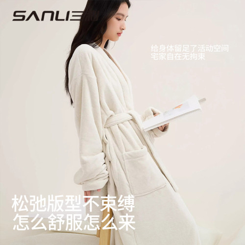 三利毛巾情侶浴袍成人熊貓刺綉浴衣學生情侶浴衣家居服珊瑚絨睡袍