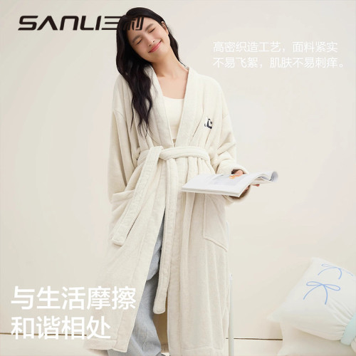 三利毛巾情侶浴袍成人熊貓刺綉浴衣學生情侶浴衣家居服珊瑚絨睡袍