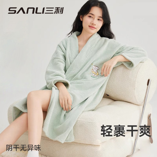 三利長浴袍浴巾可穿式睡衣女秋冬2025新款睡袍絨珊瑚絨男吸水浴衣