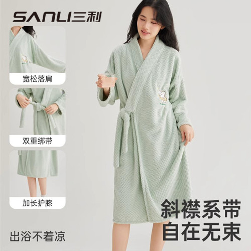 三利長浴袍浴巾可穿式睡衣女秋冬2025新款睡袍絨珊瑚絨男吸水浴衣