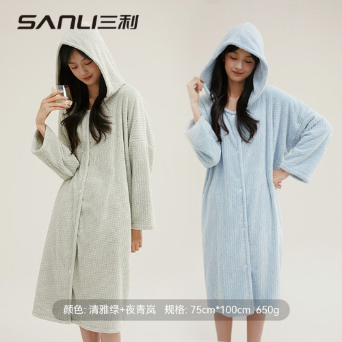 三利連帽浴袍女可穿可裹睡衣新款比純棉全棉吸水大人家用裹巾浴衣