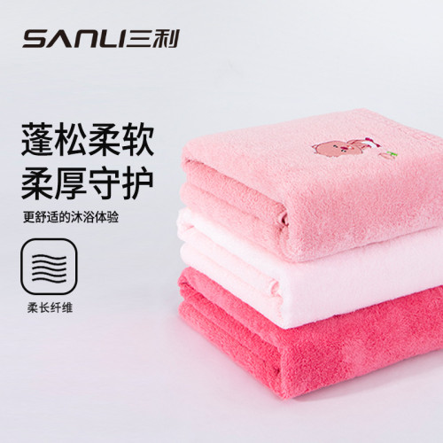 三利毛巾純棉浴巾露比卡通刺綉浴巾70*140家用宿捨情侶成人大澡巾