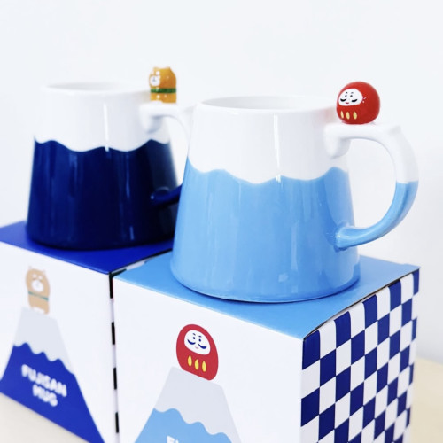 富士山杯日本DECOLE日式陶瓷馬克杯達摩柴犬牛奶咖啡水杯300ml