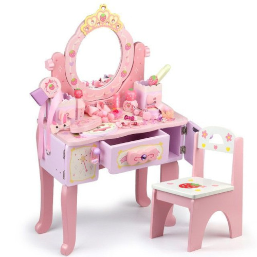 兒童扮家家酒仿真梳妝台公主化妝桌木製木質玩具小女孩女童生日禮物 兒童扮家家酒仿真梳妝台公主化妝桌木製木質玩具小女孩女童生日禮物