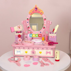 木製仿真桌面梳妝化妝台玩具套裝女童彩妝打扮扮家家酒公主化妝品