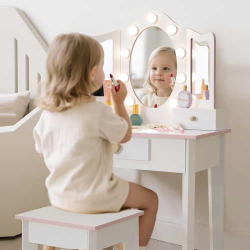兒童木製仿真梳妝台玩具 女孩生日扮家家酒禮物 大號化妝台角色扮演
