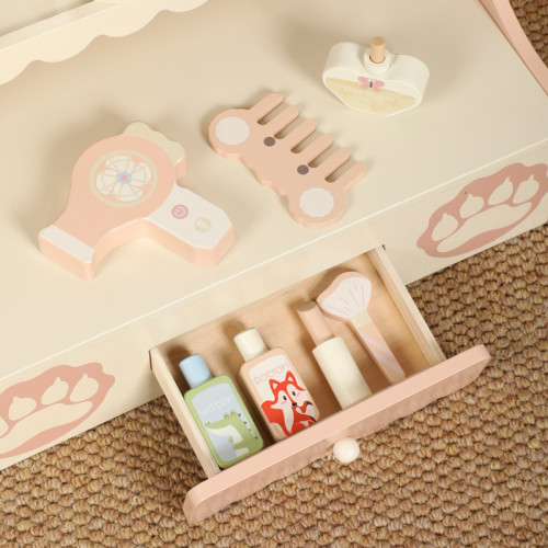 兒童扮家家酒木製小熊梳妝台寶寶益智仿真化妝吹風機粉底液互動玩具