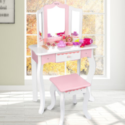 兒童仿真化妝桌梳妝台套裝扮家家酒4-6-9嵗女孩生日禮物玩具