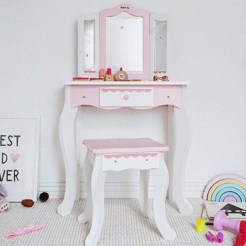 兒童仿真化妝桌梳妝台套裝扮家家酒4-6-9嵗女孩生日禮物玩具