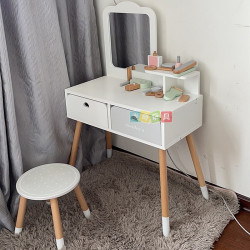 木製兒童梳妝台化妝台ins風仿真扮家家酒首飾盒化妝品女孩公主玩具