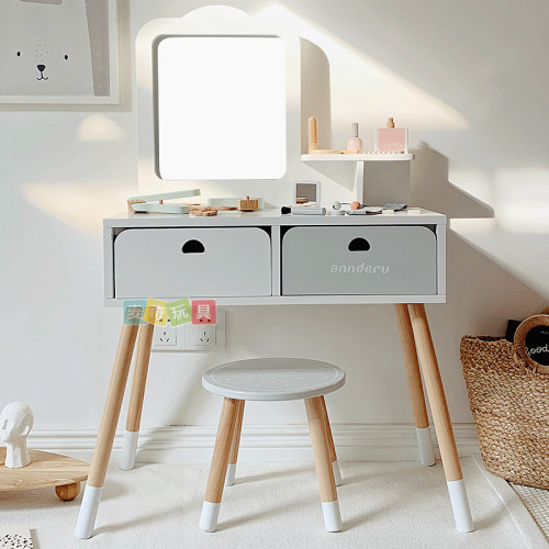 木製兒童梳妝台化妝台ins風仿真扮家家酒首飾盒化妝品女孩公主玩具