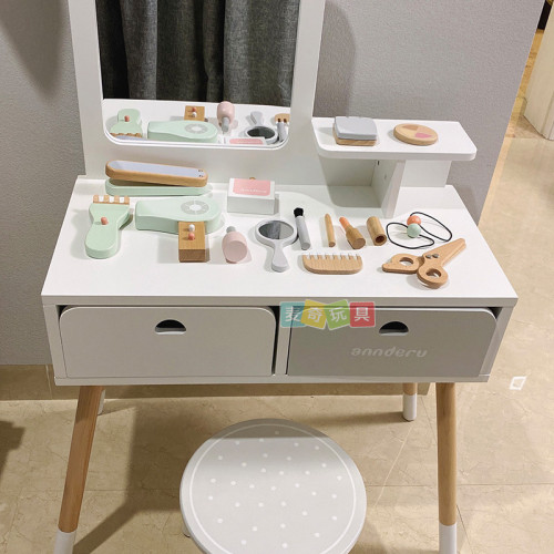 木製兒童梳妝台化妝台ins風仿真扮家家酒首飾盒化妝品女孩公主玩具