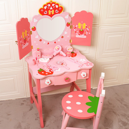 新品兒童仿真木製梳妝台公主化妝品台桌扮家家酒女孩玩具