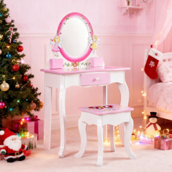 北歐風木質兒童梳妝台女孩扮家家酒仿真化妝兒童玩具套裝粉色公主款