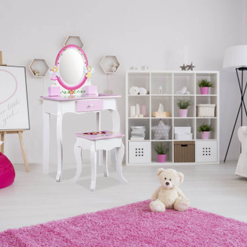 北歐風木質兒童梳妝台女孩扮家家酒仿真化妝兒童玩具套裝粉色公主款