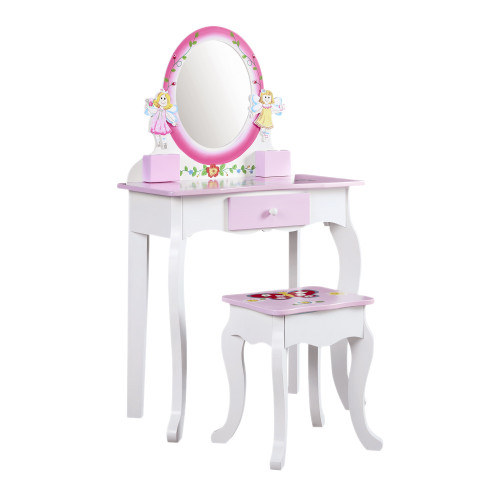 北歐風木質兒童梳妝台女孩扮家家酒仿真化妝兒童玩具套裝粉色公主款
