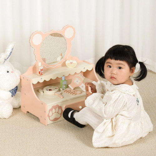 兒童木質小熊梳妝台扮家家酒玩具女孩彩妝仿真化妝盒公主玩具套裝