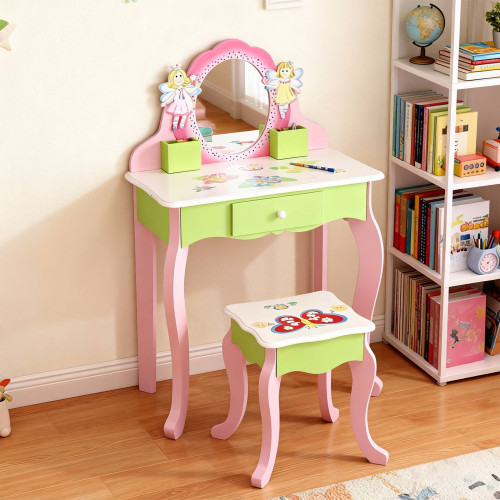 兒童木質仿真梳妝台公主生日禮物化妝桌扮家家酒木製玩具套裝