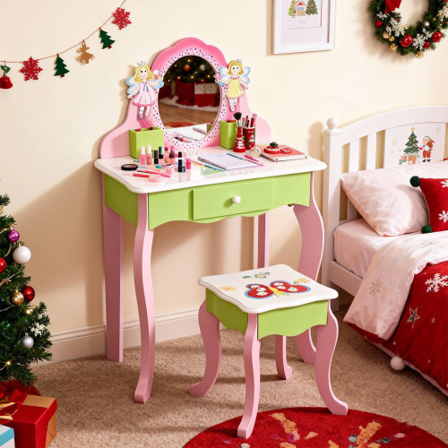 兒童木質仿真梳妝台公主生日禮物化妝桌扮家家酒木製玩具套裝