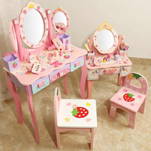 兒童木製仿真梳妝台玩具 女孩生日扮家家酒禮物 大號化妝台角色扮演