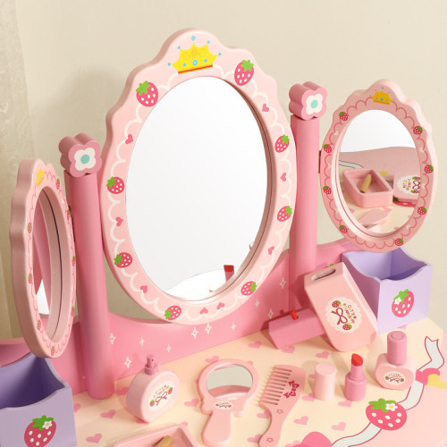兒童木製仿真梳妝台玩具 女孩生日扮家家酒禮物 大號化妝台角色扮演
