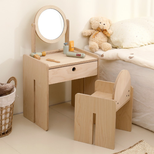 兒童梳妝台化妝桌椅樺木海洋板兒童房女孩公主扮家家酒床頭櫃化妝台