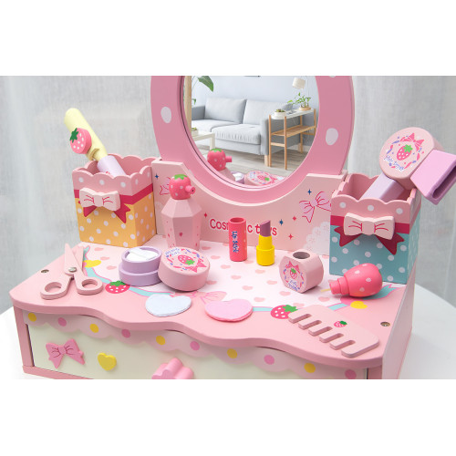 兒童仿真扮家家酒小女孩木質桌面梳妝台化妝品組合套裝彩妝玩具