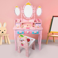 皇冠梳妝台女孩木質仿真化妝桌椅化妝用品套裝扮家家酒玩具生日禮物