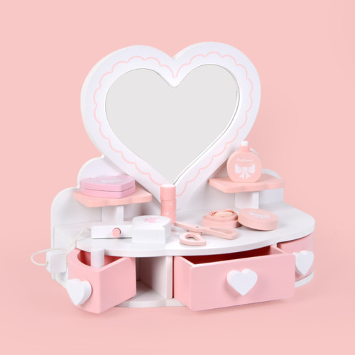 木質粉白仿真大梳妝台女寶寶扮家家酒化妝桌兒童首飾盒玩具生日禮物