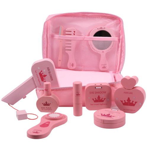 新兒童仿真扮家家酒木製梳妝台公主化妝品布袋套裝女孩生日禮物玩具