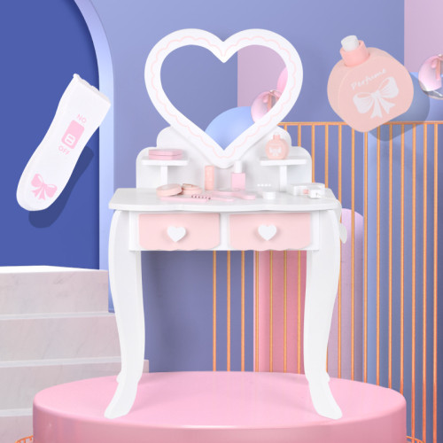 木質粉白仿真大梳妝台女寶寶扮家家酒化妝桌兒童玩具化妝台生日禮物