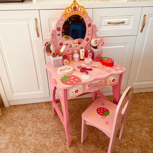 兒童梳妝台仿真木質公主化妝台扮家家酒玩具套裝3-6嵗女孩生日禮物