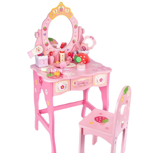 女孩皇冠梳妝台仿真化妝理髮用品套裝公主扮家家酒生日禮物玩具