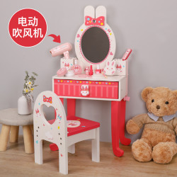 新款木製兒童粉色小兔子梳妝台女孩角色扮演扮家家酒化妝彩妝玩具