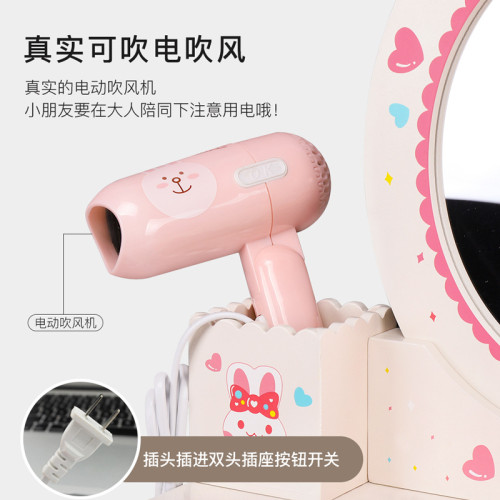 新款木製兒童粉色小兔子梳妝台女孩角色扮演扮家家酒化妝彩妝玩具